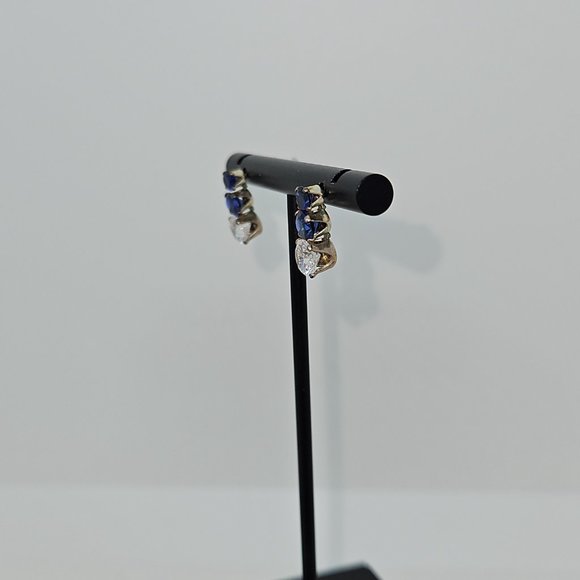 3 Stone Graduated Simulated Sapphire/Clear Drop Earrings - Picture 7 of 11
